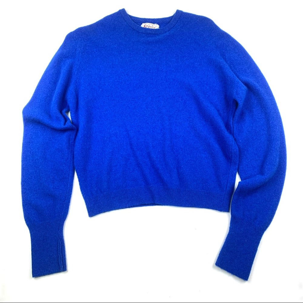 Vintage 75% Lambswool Royal Blue Soft Crewneck Long Sleeve Sweater KINGSLEY, S